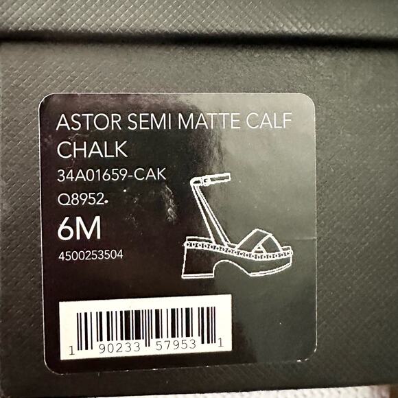 Coach NIB Astor Semi Matte Leather Chalk White Studded Platform Wood Clog Heel 6 - Picture 10 of 11